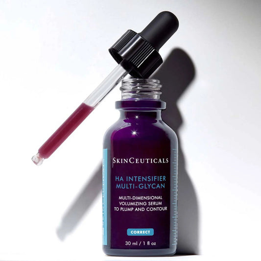 SkinCeuticals HA Intensifier Multi-Glycan serum bottle with dropper on a white background